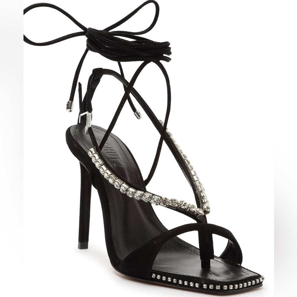 SCHUTZ | Black Stiletto Heels with Rhinestone Straps